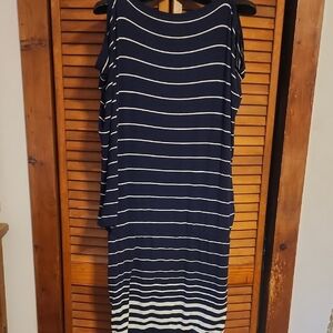 Max Studio Navy and White Striped Midi Dress